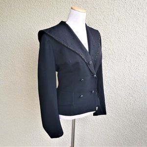 EUC Navy Blazer Jacket Beaded Vintage Couture Double Sz 8